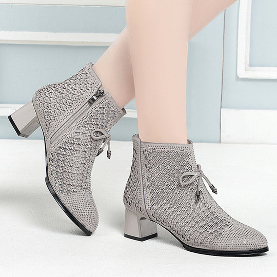 Damen Stiefeletten mit funkelndem Strass und elegantem Blockabsatz EB