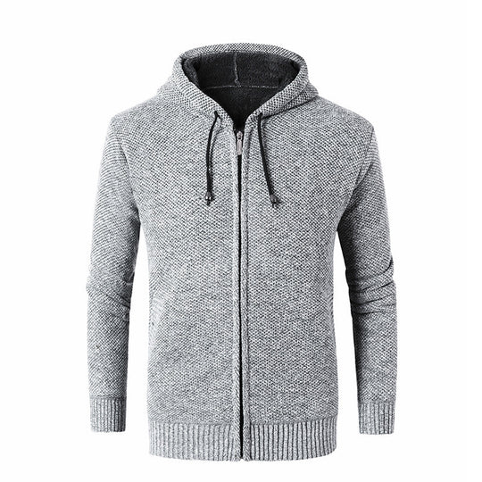 Herren moderne Strickjacke mit Kapuze und weichem Innenfutter EB