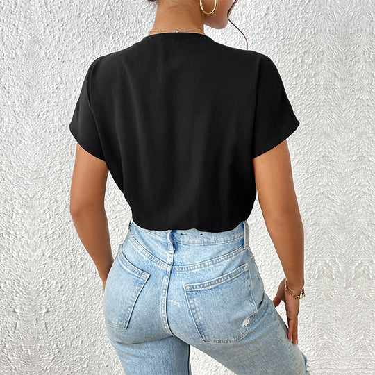Damen Body mit eleganter Wickeloptik und kurzen Ärmeln EB