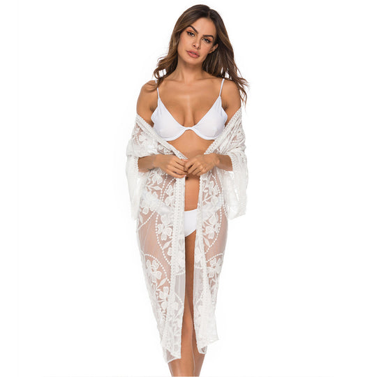 Damen Transparente Häkel-Strandtunika EB