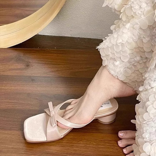 Damen elegante Mules mit dekorativem Schleifenakzent EB