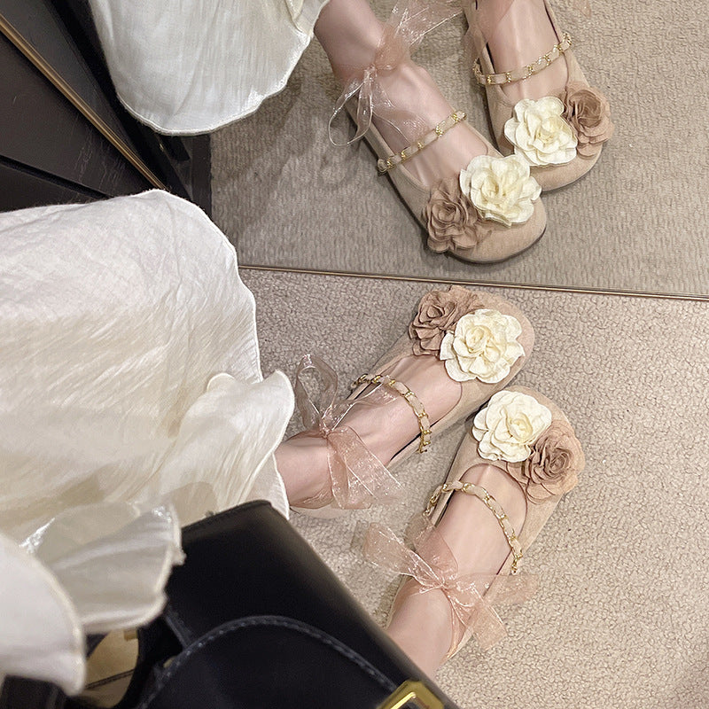 Damen Ballerinas mit floralem Design und eleganter Bandverzierung EB