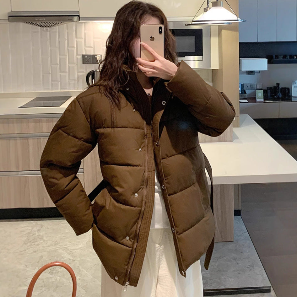 Damen klassische Pufferjacke mit hohem Kragen und praktischen Taschen EB