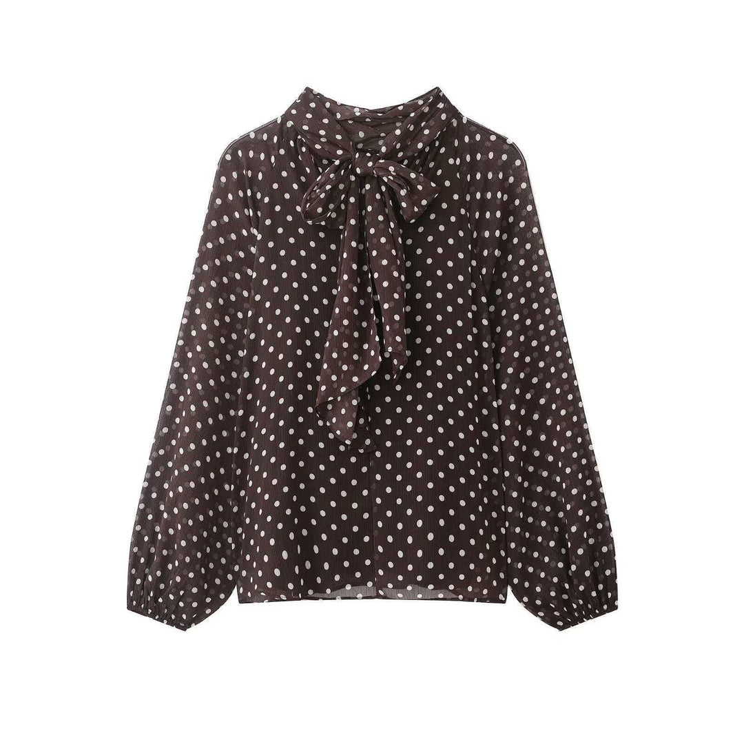 Damen nan Chiffonbluse mit Schleifenkragen und Ballonärmeln EB
