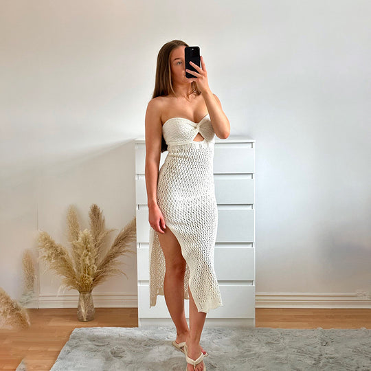 Damen gehäkeltes Maxikleid mit offener Rückenpartie EB