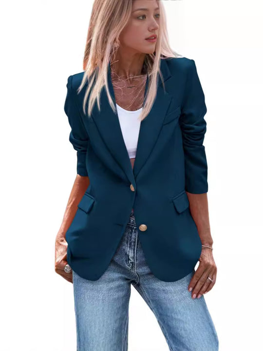 Damen Eleganter Einreiher Blazer mit goldenen Knöpfen und tailliertem Schnitt EB