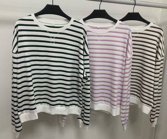 Damen lässiger Sweatshirt mit modernem Streifenmuster und Rundhalsausschnitt EB