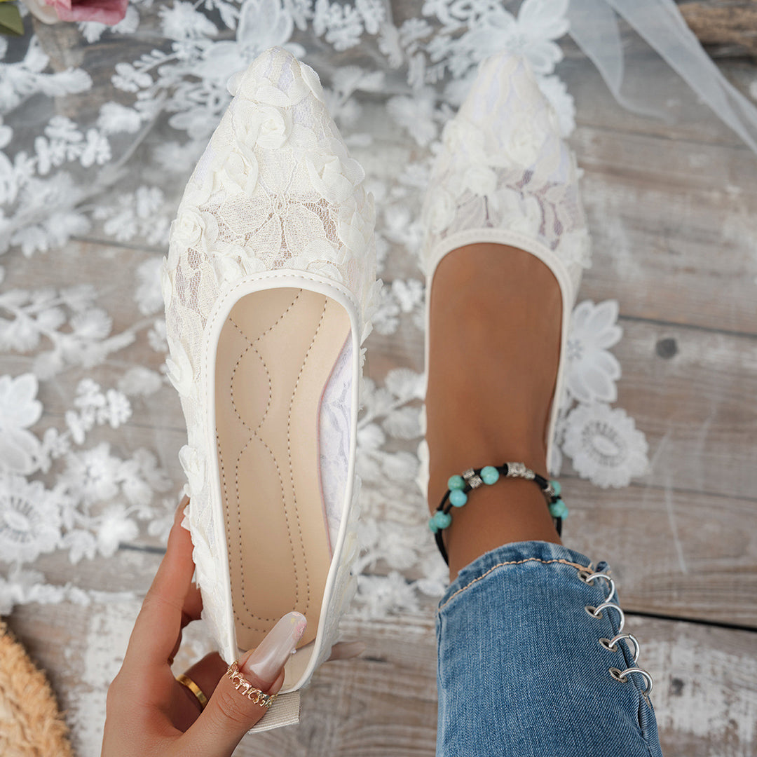 Damen elegante spitze Ballerinas mit floralen Akzenten EB