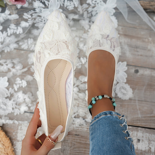 Damen elegante Ballerinas mit floralem Spitzen-Design EB