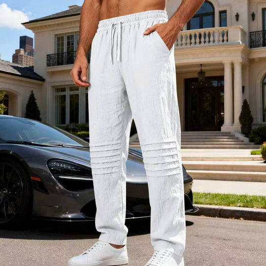 Herren Leinenoptik-Loungehose mit Tunnelzug elastischem Bund und abgesteppten Kniepanelen EB