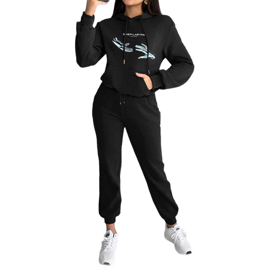 Damen nan Kapuzenpullover im Cropped-Schnitt mit Kängurutasche und grafischem Hand-Print EB