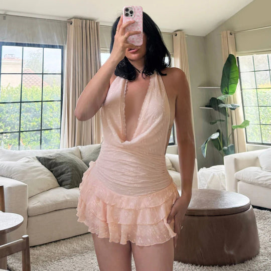 Damen Sommerliches Trägerkleid mit Raffungen und Rüschensaum EB