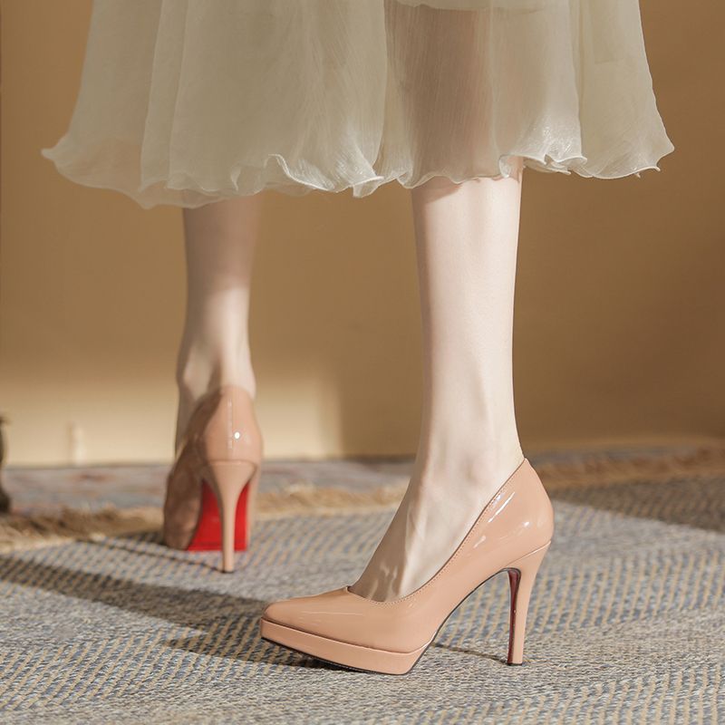 Damen elegante Plateau-Pumps mit glänzendem Lackfinish EB