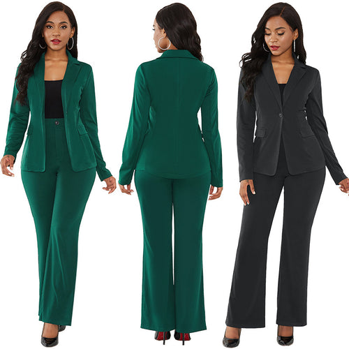Damen elegantes Blazer-Set mit taillierter Passform und schmalen Hosen EB