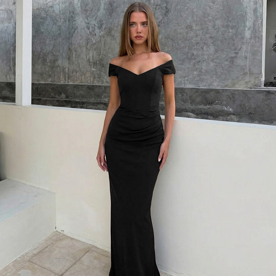 Damen Elegantes Maxikleid mit verführerischem V-Ausschnitt und transparenten Ärmeln EB