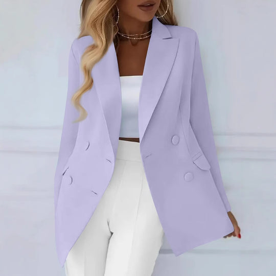Damen Elegant taillierter Longblazer mit stoffbezogenen Knöpfen EB