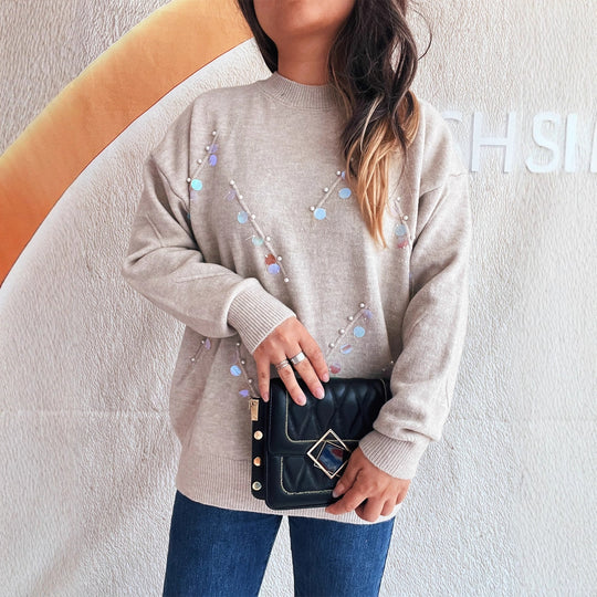 Damen Pullover mit modischen Perl- und Strassdetails EB