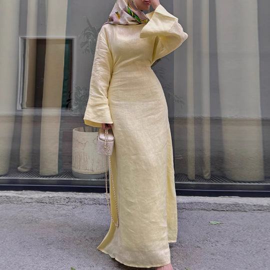 Damen Langes, elegantes Maxikleid aus leichtem Stoff mit Taillengürtel EB