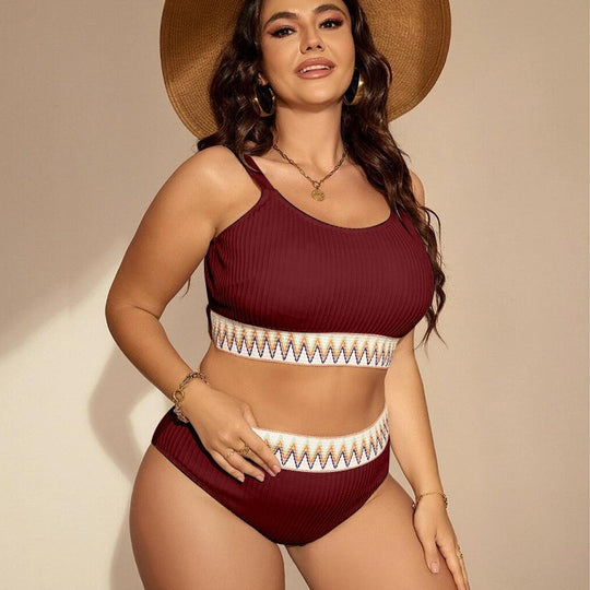 Damen Sportliches Bikini-Set mit hoher Taille und elastischem Bund EB