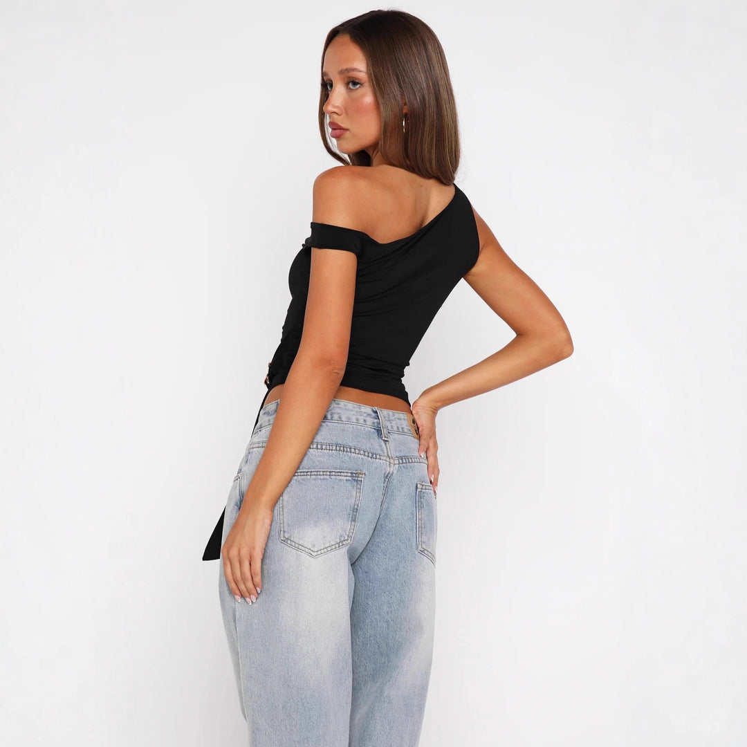 Damen Asymmetrisches Oberteil mit modischem Gürtel EB