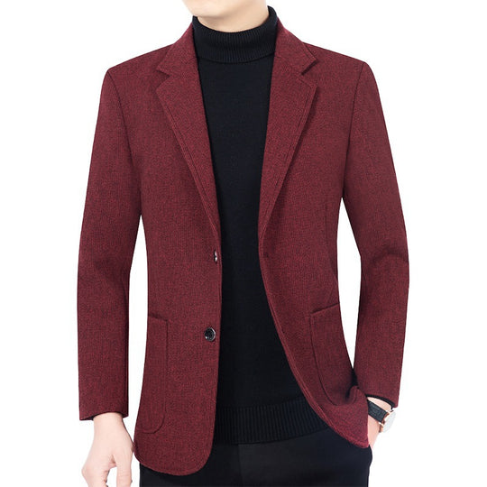 Herren Strukturierter Strickblazer mit Reverskragen und aufgesetzten Taschen EB