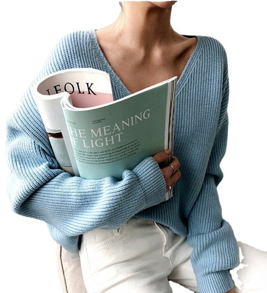 Damen Strickpullover mit tiefem V-Ausschnitt und lässiger Passform EB