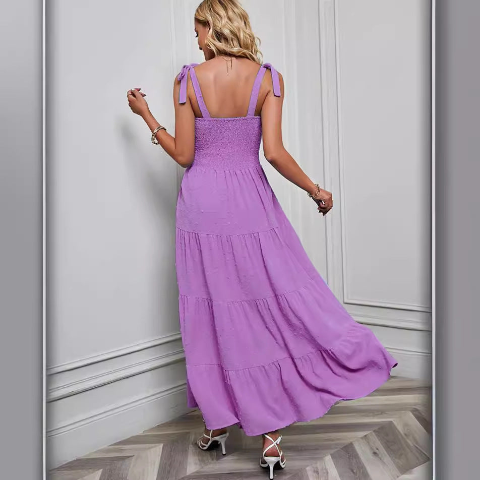 Damen Maxikleid mit zartem Smock-Oberteil und verstellbaren Trägern EB