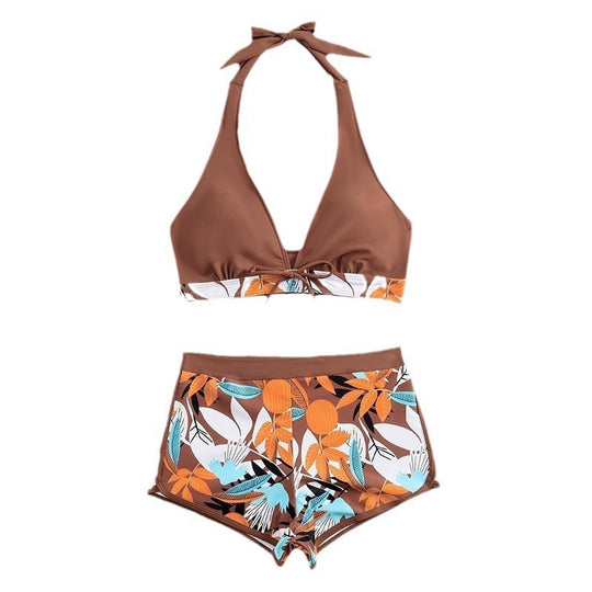 Damen Bikini-Set mit floralem Muster und herausnehmbarem Push-Up-BH EB