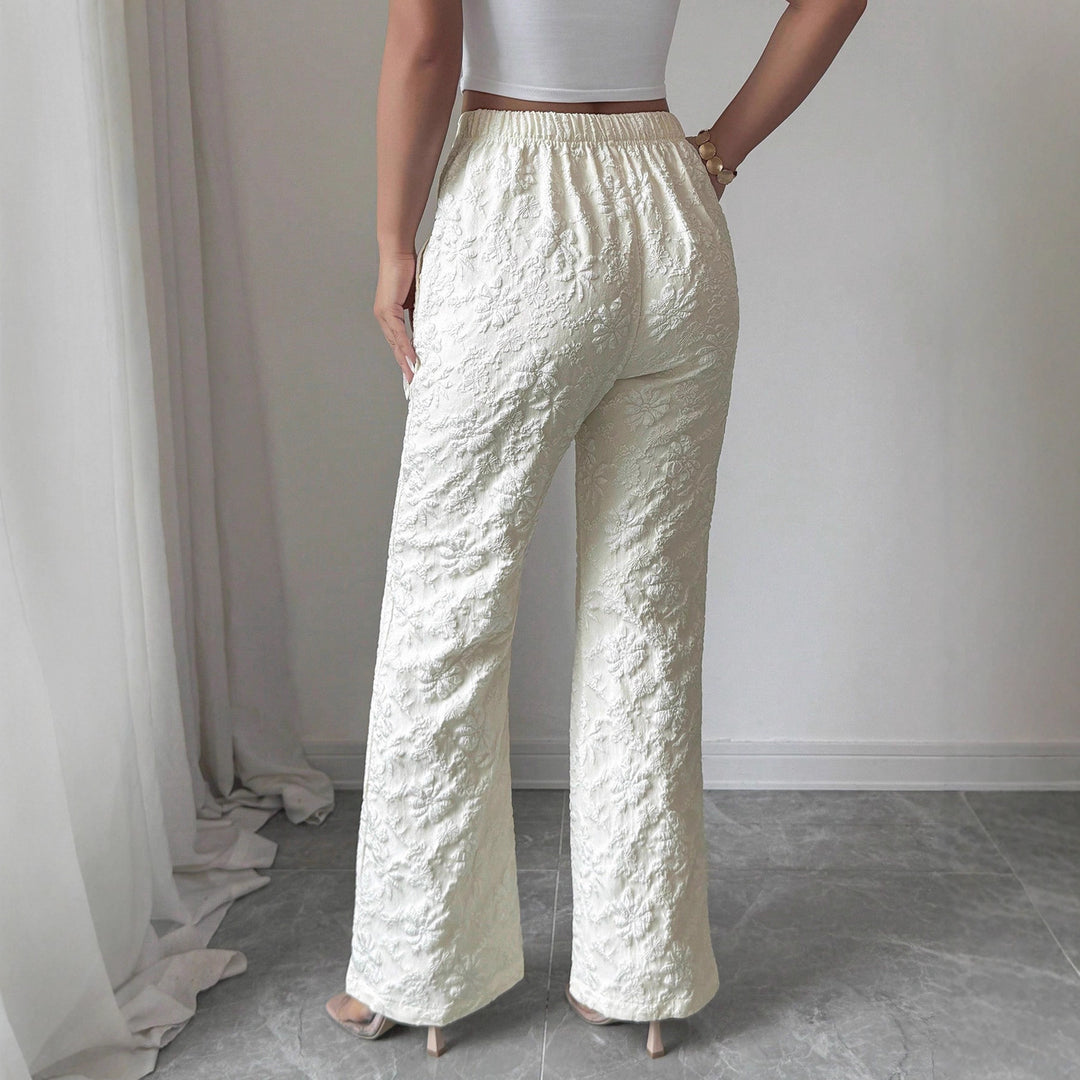 Damen Elegante Stoffhose mit hochgezogenem Schnitt und floralem Muster EB