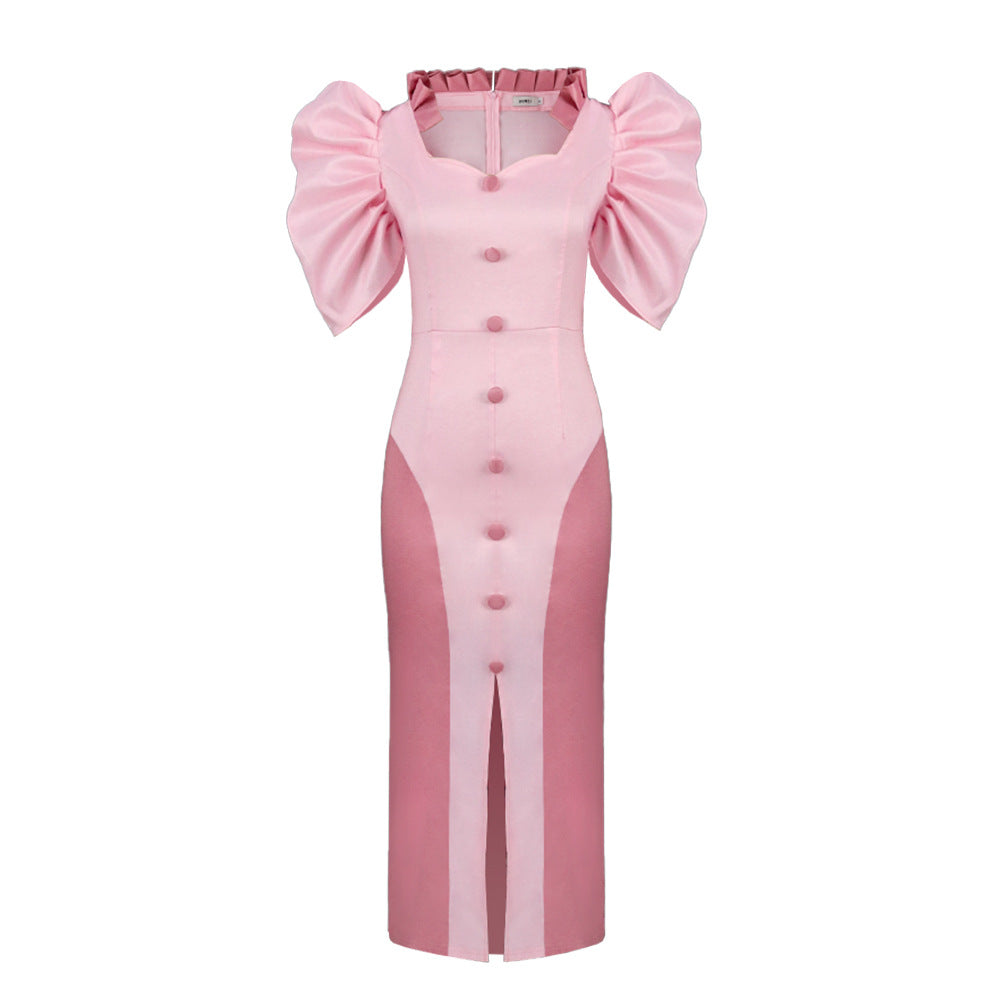 Damen Cocktailkleid mit voluminösen Puffärmeln und elegantem Schlitz EB