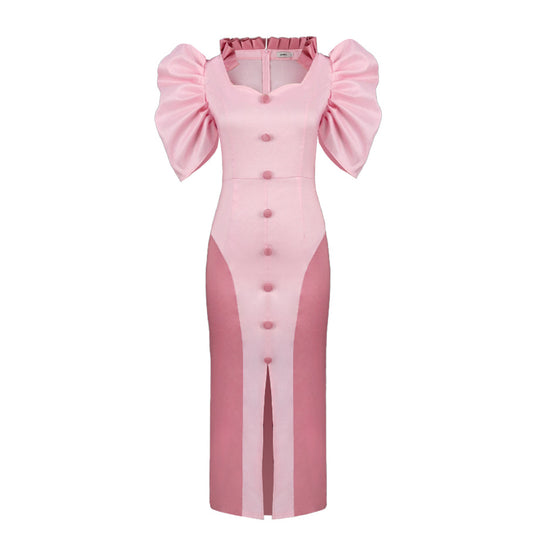 Damen Cocktailkleid mit voluminösen Puffärmeln und elegantem Schlitz EB