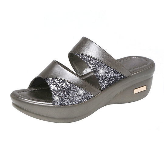 Damen Glitzernde Wedge-Pantoletten mit bequemer Sohle und modernem Design EB