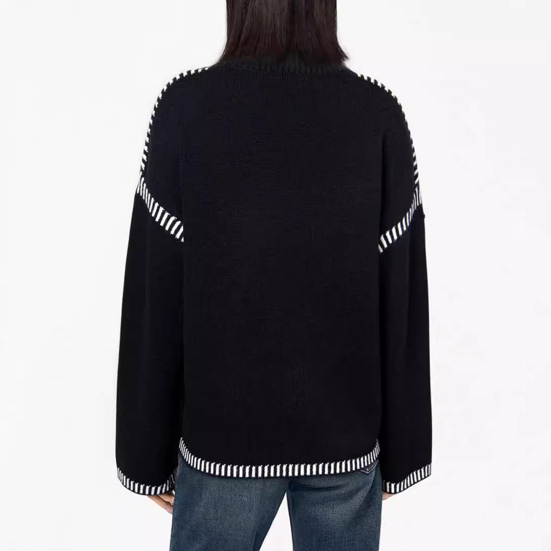 Damen lässiger Pullover mit strukturiertem Detail und seitlichem Schlitz EB