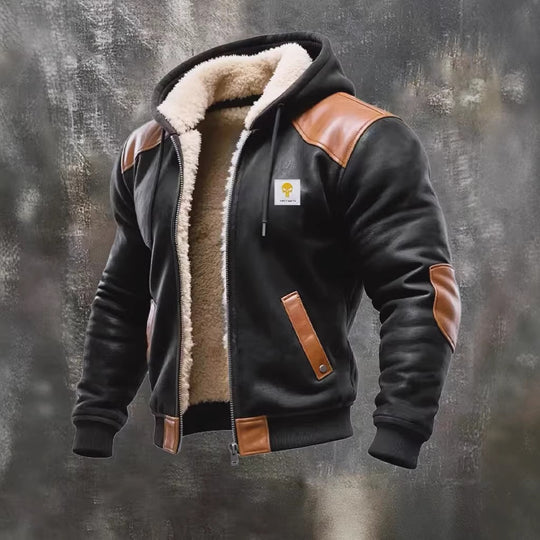 Herren nan gefütterte Bomberjacke mit Kapuze, Teddyfutter und Kontrastbesätzen EB
