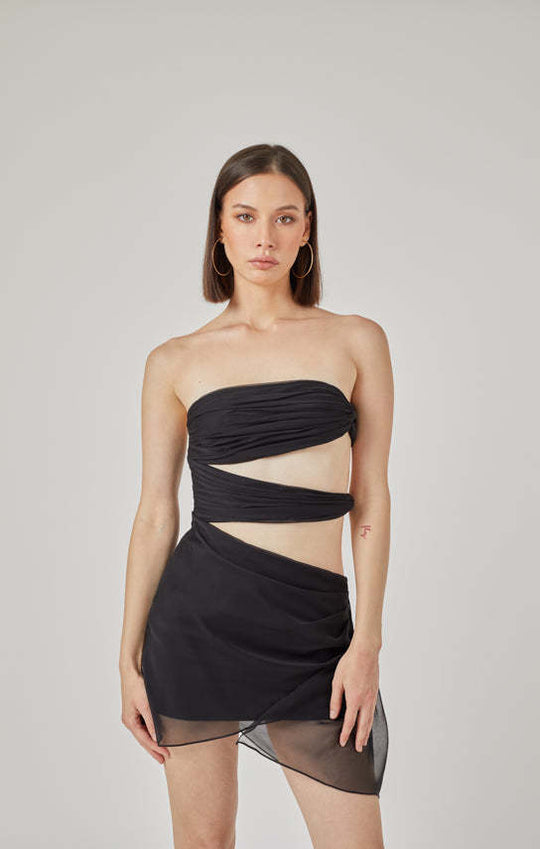 Damen trägerloses Wickelkleid mit Schnittdetails EB