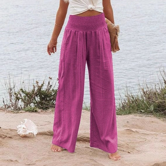 Damen weite und elegante Palazzo-Hose mit hohem Bund und Faltenwurf EB