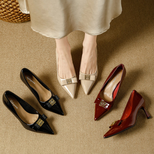 Damen elegante Pumps mit einzigartigem Schleifenakzent und komfortablem Blockabsatz EB