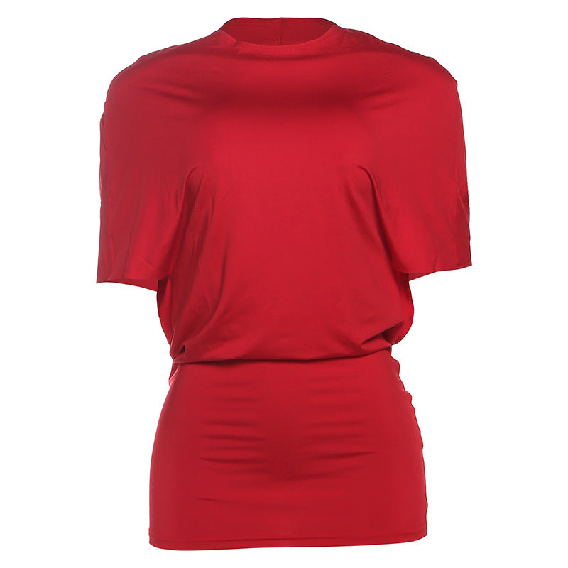 Damen figurbetontes Kurzarmshirt mit raffiniertem Schnitt und elastischem Material EB
