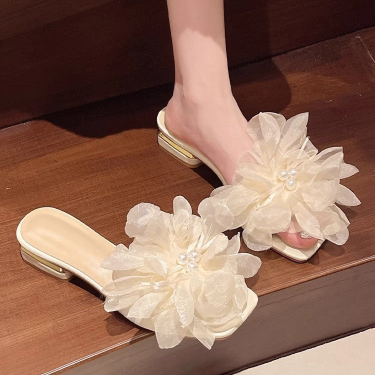 Damen elegante Mules mit floralen Applikationen EB
