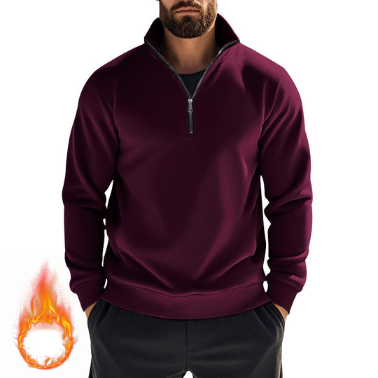Herren nan halbhoher Reißverschluss-Sweatpullover mit Stehkragen weichem Fleecefutter und elastischen Bündchen EB