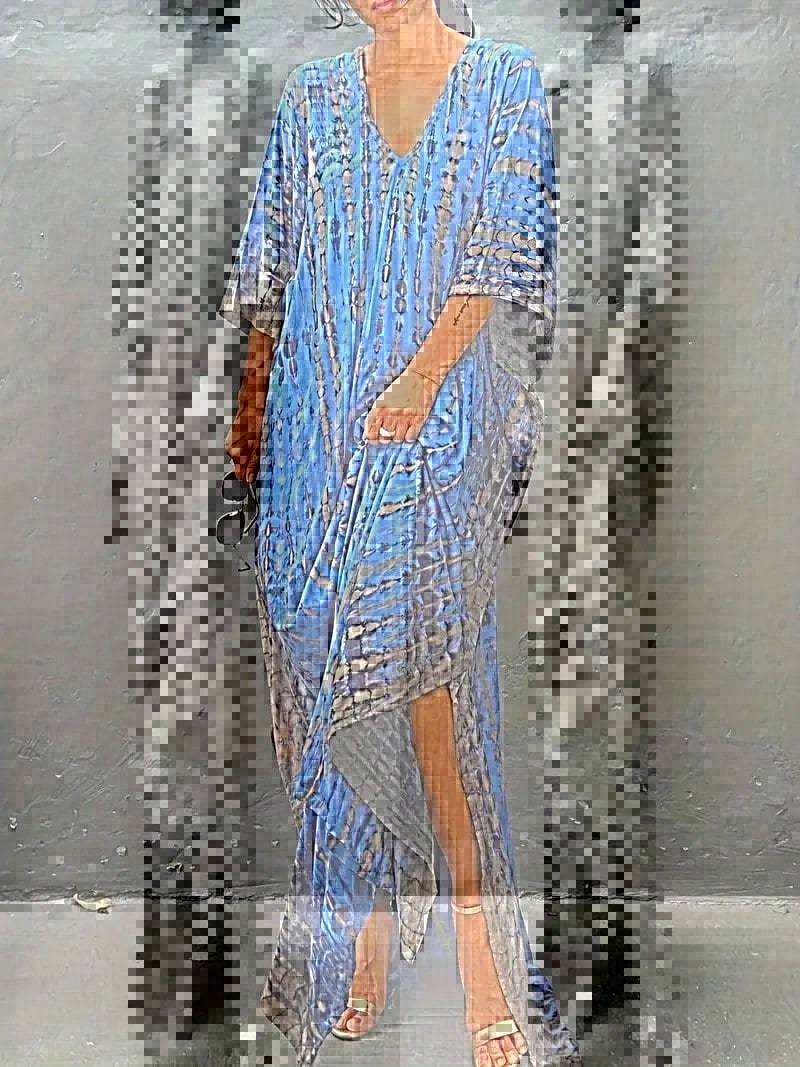 Damen Kaftan Kleid mit elegantem V-Ausschnitt und weitem Schnitt EB