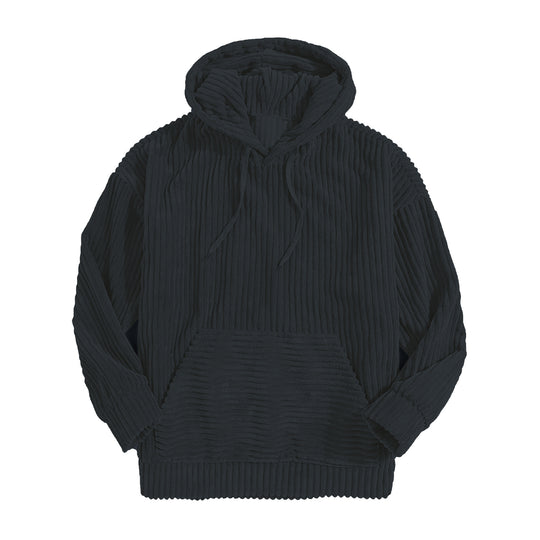 Unisex nan gerippter Samt-Hoodie mit Kapuze und Kängurutasche EB