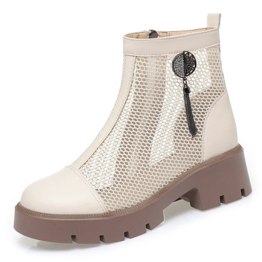 Damen Mesh-Stiefeletten mit robustem Blockabsatz und elegantem Schmuckdetail EB