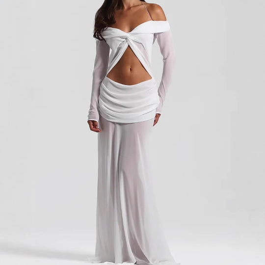 Damen Maxikleid mit raffiniertem Cut-Out-Design und eleganter Drapierung EB