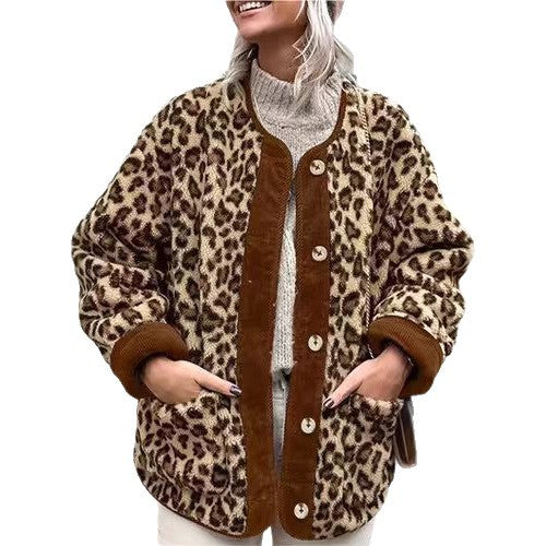 Damen warme Leopardenmuster Jacke EB