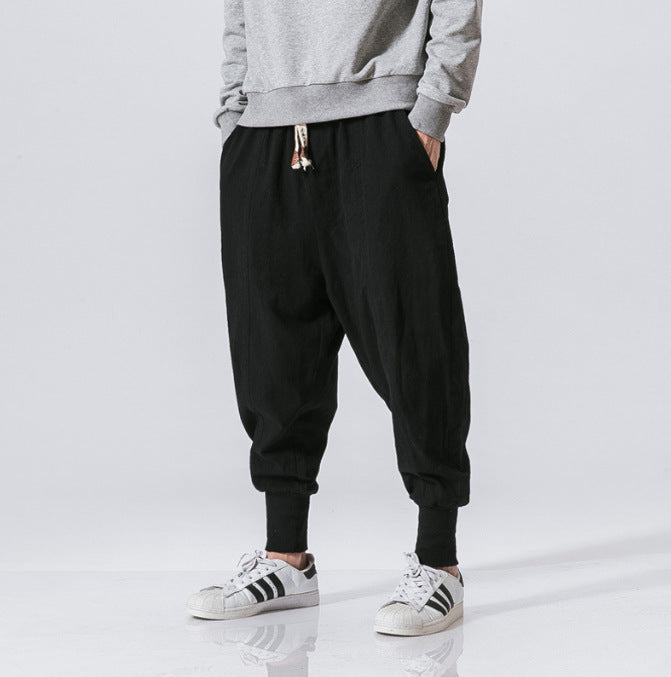Herren nan lässige Leinen-Joggerhose mit Tunnelzug, strukturierter Oberfläche und elastischen Bündchen EB