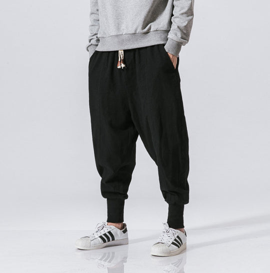 Herren nan lässige Leinen-Joggerhose mit Tunnelzug, strukturierter Oberfläche und elastischen Bündchen EB
