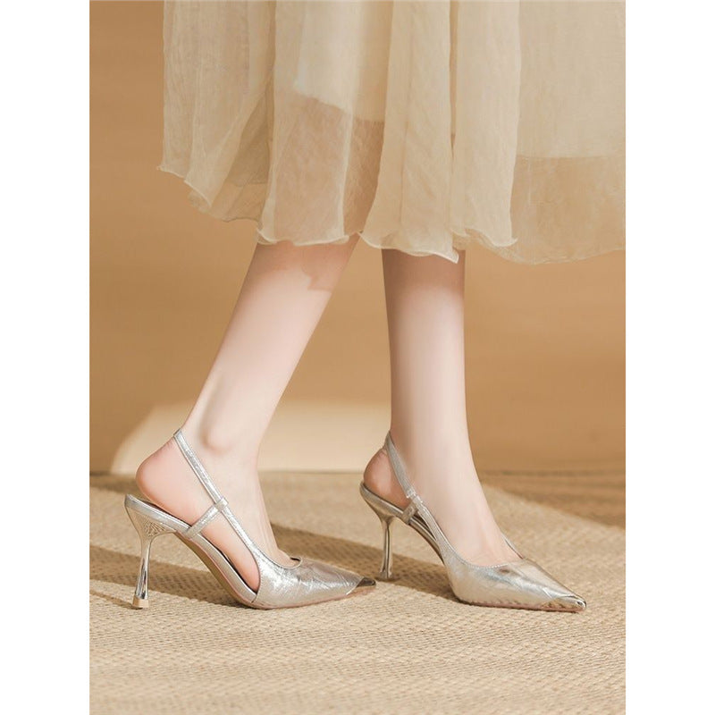 Damen Slingback High Heel Schuhe aus glänzendem Silber EB