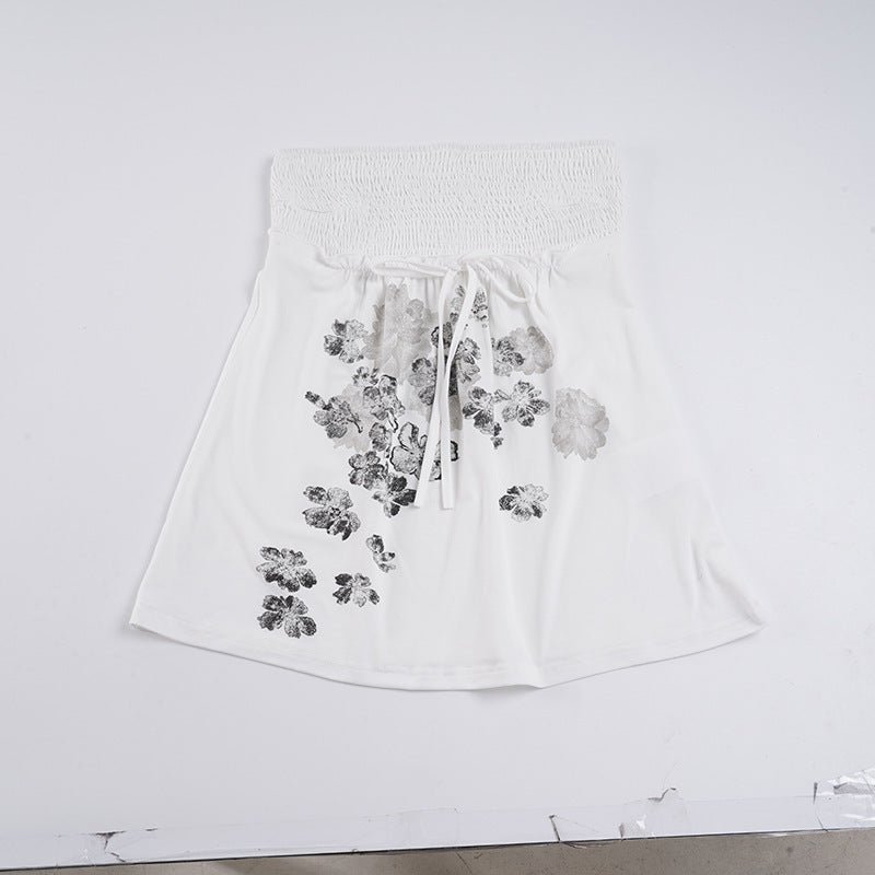 Damen Baumwollrock mit floralen Mustern und elastischem Bund EB