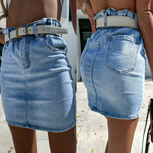 Damen Jeansrock mit elastischem Bund und modischem Gürtel EB